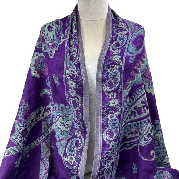 Huge Purple and Light Blue Paisley Scarf Wrap - Picture 5 of 11